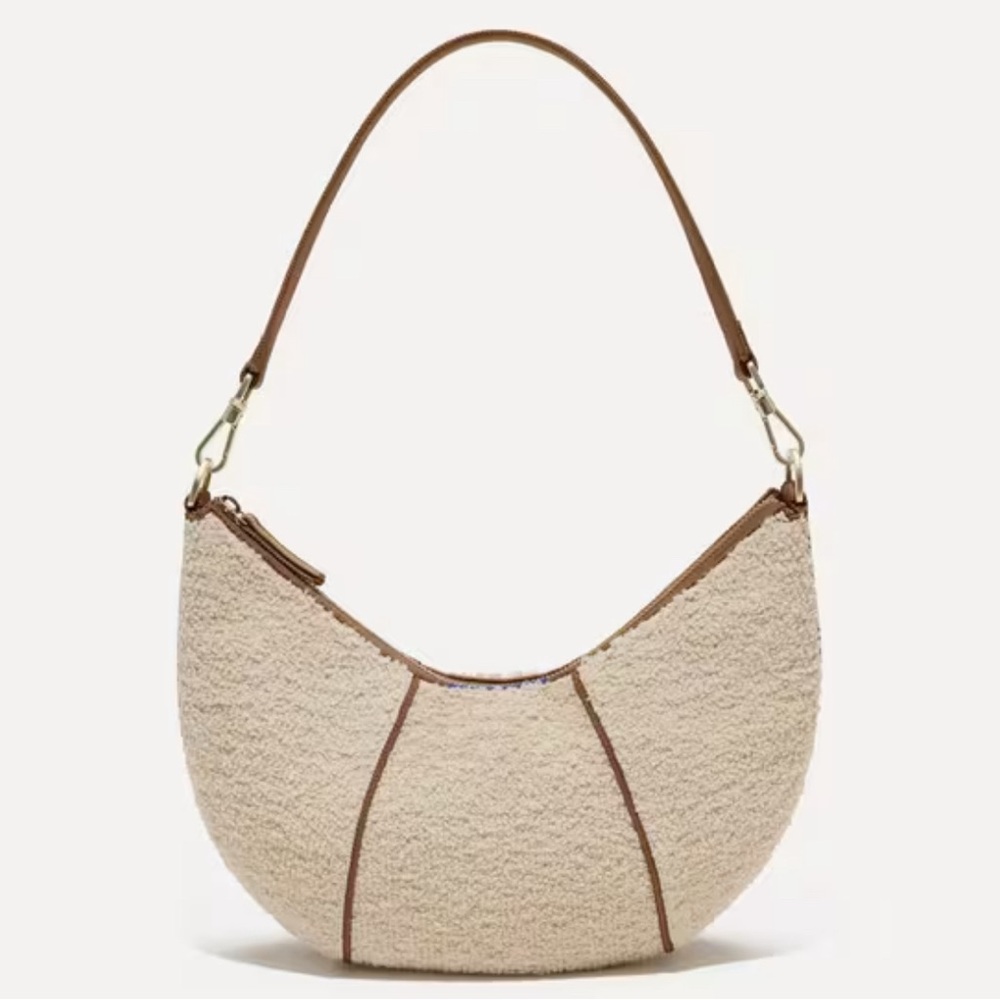 NWT Rothy’s Mini Crescent Bag in Honeybun Bouclé with tassel